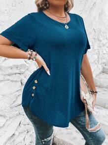 SHEIN Clasi Camiseta de manga corta casual de unicolor talla grande