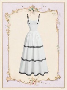 SHEIN MOD Váy lưới đen trắng thắt nơ ren chắp vá, váy trắng cho nữ, váy sơ mi đen trắng, trang phục hòa nhạc cho nữ, trang phục lễ hội Rave, váy dạ hội, váy cưới cho nữ, trang phục độc thân - Đen và trắng - Xem 2