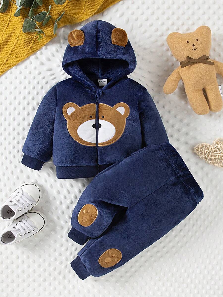 2 Cái/bộ Áo khoác mùa đông thêu gấu bông cho bé trai - Màu xanh lam - Xem 1