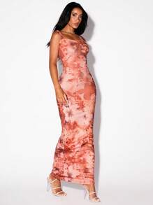 Glamine Vestido sin mangas con estampado de calabazas en todo el diseño, escote con lazo y cuello drapeado, para fiesta de Halloween, otoño e invierno
