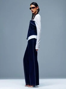 SHEIN Unity Denim Zipper Detail Straight Leg Jeans - Blue - View 4