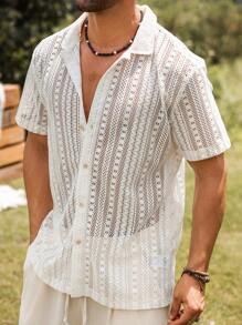 Manfinity RSRT Men's Plain And Simple Daily Short Sleeve Shirt, Summer - Beige - View 5