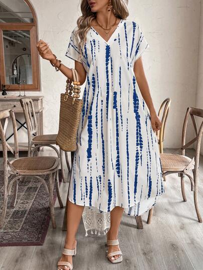 EMERY ROSE 女式 V 领蝙蝠袖高低下摆夏季连衣裙