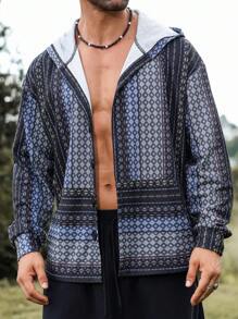 Manfinity Nomadique Sweat-shirt à capuche casual à manches longues avec imprimé géométrique pour homme, printemps-automne