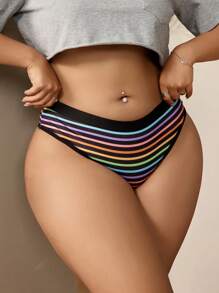 SHEIN Ropa interior diaria simple y colorida de talla grande - Negro - Ver 3