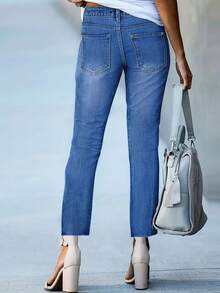 New Style Casual All-Match Versatile Double-Breasted Denim 3/4 Pants - Dark Wash - View 2