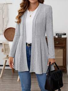 EMERY ROSE Chaqueta de punto acanalado de unicolor casual para mujer, primavera y otoño - Gris - Ver 4