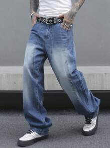 Manfinity Homme Vaqueros holgados de corte recto con bolsillos, casuales para hombre