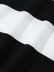 Manfinity Homme 男士条纹高领宽松休闲针织拼色长袖毛衣秋冬外出老公 - 黑色 - 查看 3