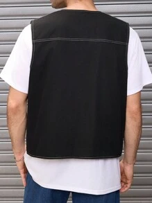 Manfinity VCAY Chaleco informal tejido para hombres, negro