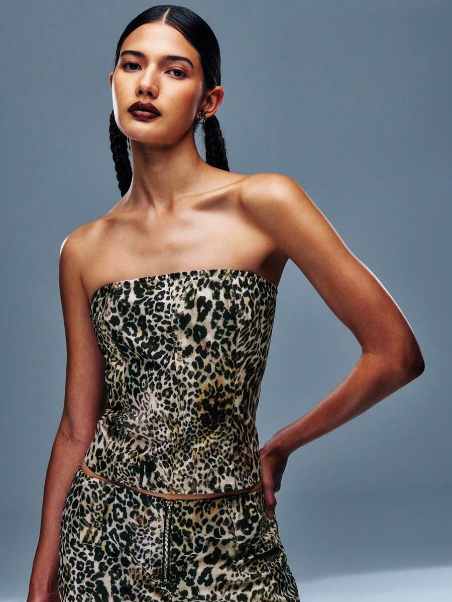SHEIN Unity Leopard Print Strapless Bandeau Tube Top - Multicolor - View 1