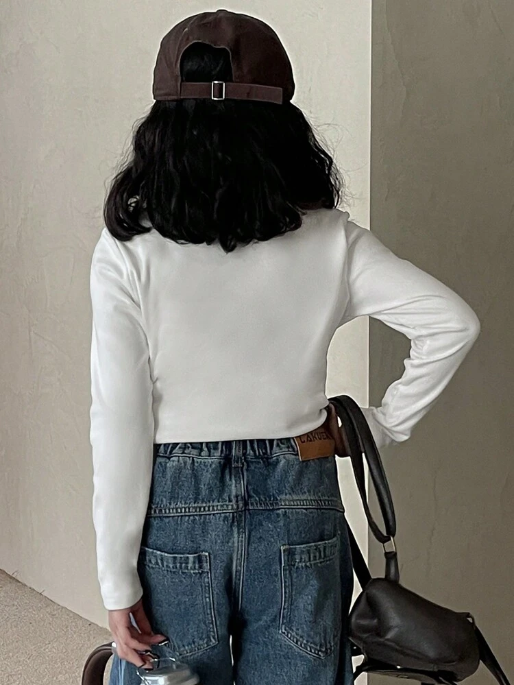 Tween Girls Plain Minimalist Everyday Mock Neck Long Sleeve T-Shirt,Back To School Clothes