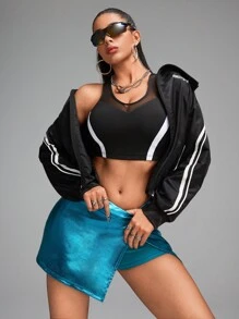 Innovista Damen Kontrast-Farbung einfacher bedruckter Langarm Sport Jacke, schwarze Jacken für Damen, Trainingsanzug