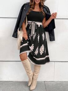 SHEIN VCAY Plus Size Solid Color Vacation Splicing 2 In 1 Tank Dress