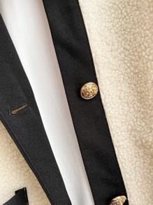 CosyJoli 大码女式杏色拼色蓬松内衬基本款夹克，秋冬新品 - 彩色 - 查看 6