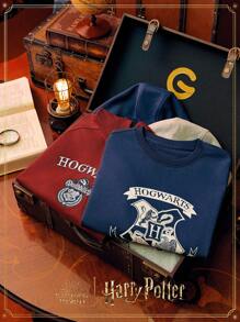 GLOWMODE GLOWMODE X HARRY POTTER Everyday Terry Oversized Hogwarts Print Crew Neck Sweatshirt Daily Casual