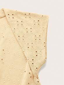 SHEIN ICON Solid Eyelet Embroidery Backless Crop Tee - Yellow - View 4