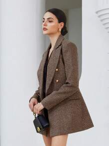 Aveloria Modichic 商务风格翻领长袖格子双排扣西装夹克 - 彩色 - 查看 1