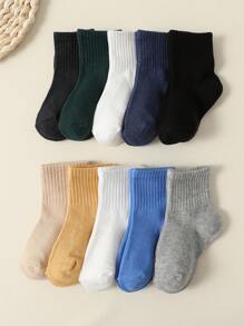 10 双/包儿童和婴儿纯色袜子、运动中筒袜、全年适用 - 彩色 - 查看 3