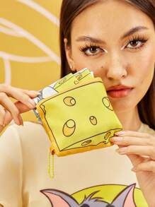TOM & JERRY X SHEIN 1pc Full Printed RPET Foldable Reusable Shopping Bag, Fashionable Butter Yellow Bag For Women
