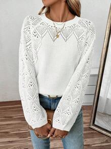 SHEIN LUNE Suéter casual de cuello redondo, unicolor, manga larga para mujeres