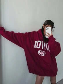 DAZY Women Christmas Letter Print Loose Fit Hooded Sweatshirt ,Holiday,Long Sleeve Tops,Fall Women Clothes Hoodies - Red - View 6