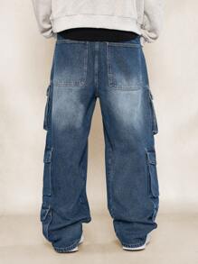 SUMWON Pantalón vaquero holgado tipo cargo con bolsillos utilidad - Azul - Ver 5