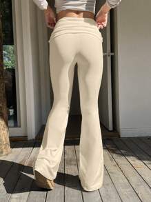 Muchica Spring  Y2k Solid Ruched Flare Leg Pants Flare Leggings - Beige - View 2