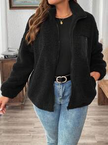 SHEIN LUNE Plus Size Reversible Fleece Jacket, Autumn Winter