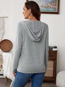 SHEIN LUNE 女士春秋纽扣半襟抽绳连帽休闲运动衫 - 藕粉色 - 查看 4