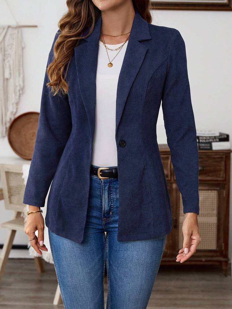 Blazer formal elegante de manga larga con cuello de solapa y unicolor para mujer, primavera y otoño