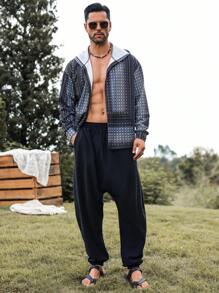 Manfinity Nomadique Sweat-shirt à capuche casual à manches longues avec imprimé géométrique pour homme, printemps-automne