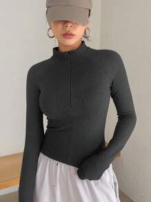 DAZY Women's Solid Color Long Sleeve Casual Thermal Lined Mock Neck Slim Fit T-Shirt - Black - View 2