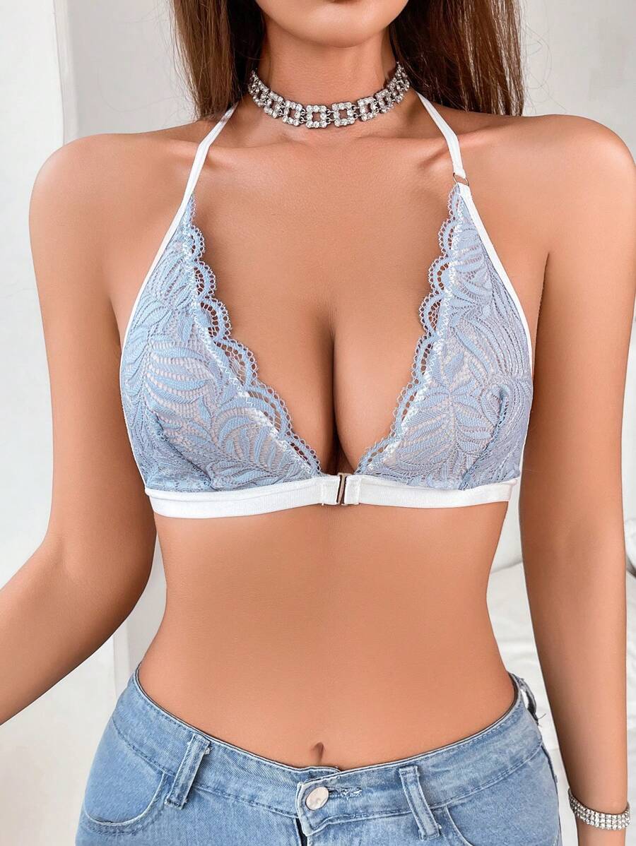 1pc Lace Wireless Bra For Women - Baby Blue - View 1