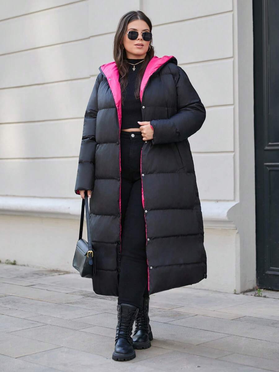 RueChic 冬季加扣连帽羽绒大衣 - 黑色 - 查看 1