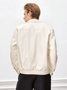 Manfinity VCAY Men's Loose Fit Drop Shoulder Long Sleeve Casual Jacket, Suitable For Spring And Autumn, For Fall Winter - White - View 7