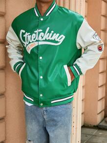 Aesthetic Post Áo khoác nam cài nút chữ màu tương phản phía trước - màu xanh lá - Xem 6