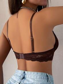 1pc Lace Wireless Bra For Women - Coffee Brown - View 2