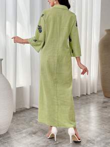 Al Najma Women's Floral Print 3/4 Sleeve Long Collar Arabian Modest Dress