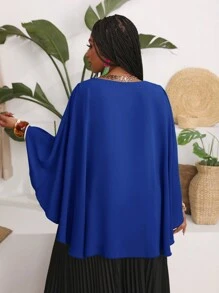 Slaydiva Áo cánh Dolman thanh lịch cổ tròn rộng rãi cho nữ cỡ lớn, mùa xuân/hè - Xanh đậm - Xem 2