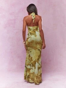 MISSGUIDED Marble Print Cowl Neck Tie Waist Fishtail Hem Bodycon Maxi Dress - Multicolor - View 2
