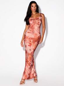 Glamine Vestido sin mangas con estampado de calabazas en todo el diseño, escote con lazo y cuello drapeado, para fiesta de Halloween, otoño e invierno