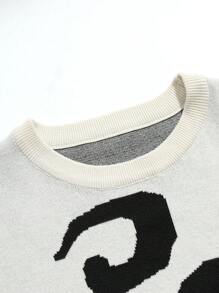 Manfinity Hypemode Sweater Rajut Kasual Pria Kerah Bulat Motif Huruf, Pakaian Sehari-hari - MultiWarna - View 3