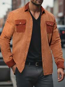 Manfinity Homme Chaqueta casual de manga larga con bolsillos para hombre, para primavera y otoño