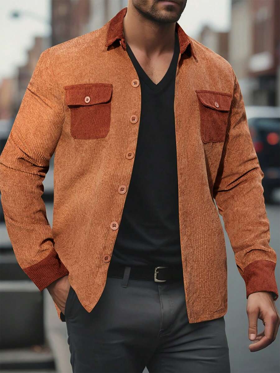 Manfinity Homme Chaqueta casual de manga larga con bolsillos para hombre, para primavera y otoño
