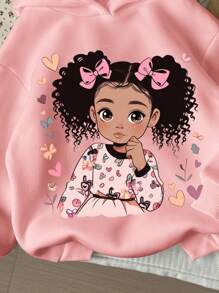 SHEIN Tween Girls' Casual Cartoon Graphic Print Oversized Long Sleeve Hooded Sweatshirt, Suitable For Autumn/Winter
