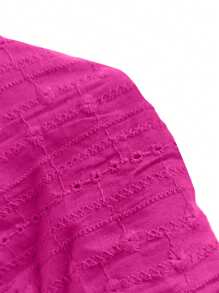 Breezaya Women's Summer Solid Color Hollow Round Neck Cap Sleeve Blouse - Hot Pink - View 7