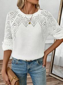 SHEIN LUNE Suéter casual de cuello redondo, unicolor, manga larga para mujeres