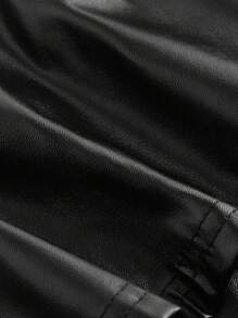 SHEIN MOD Chaleco de mujer corto y entallado de piel sintética (PU) con flecos, disfraz, chaqueta de piel negra, chaleco negro, chaleco negro con flecos, chaleco retro - Negro - Ver 3
