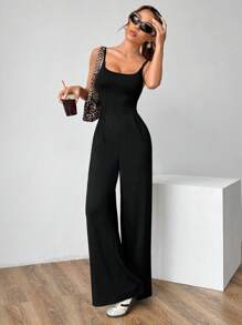 Flirla 纯色黑色无袖宽松连体裤 - 彩色 - 查看 2